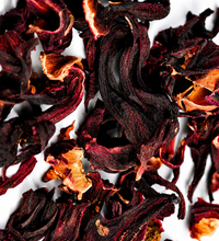 Close-up of dried hibiscus flowers on a white background